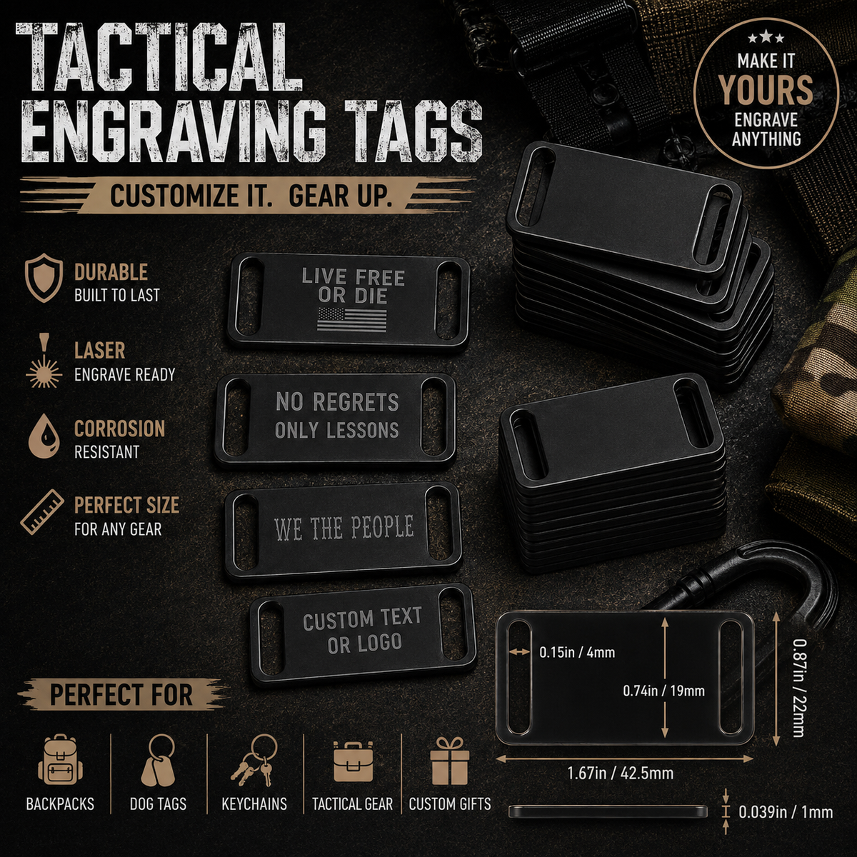 Tactical metal engraved tags