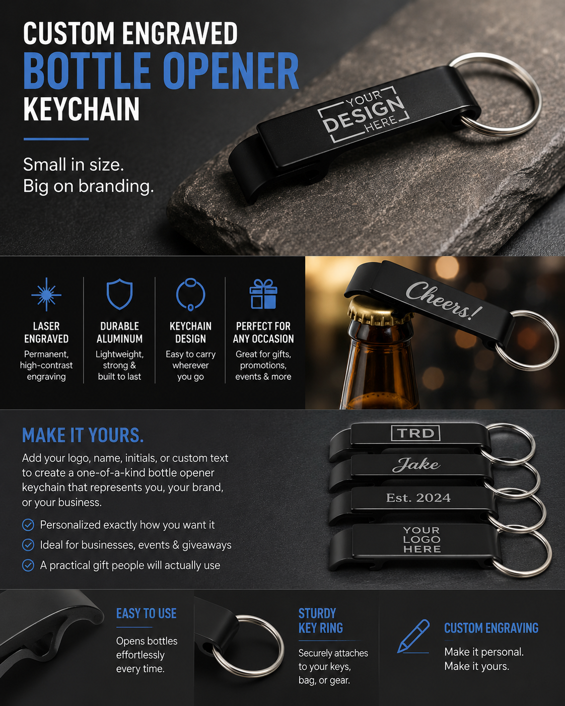 Customizable keychain bottle opener
