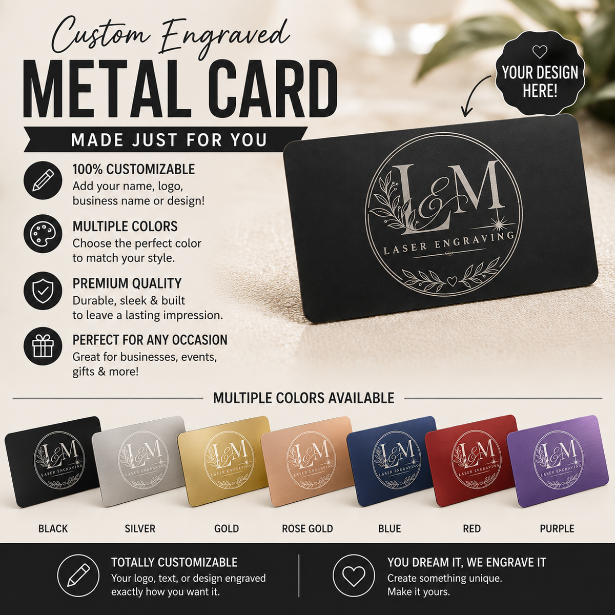 Custom Laser Engraved Metal Business Cards